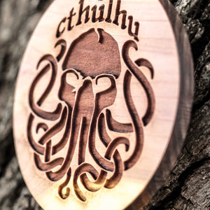 Cthulhu - Raw Cedar Ornament 3x3in