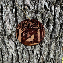 Load image into Gallery viewer, Custom PERSONALIZED Winter Wolf Worlds Most Awesome Your Text Here - Cedar Ornament