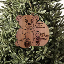 Load image into Gallery viewer, Customized PERSONALIZED Babies First Christmas Teddy Bear - Cedar Ornament