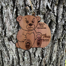 Load image into Gallery viewer, Customized PERSONALIZED Babies First Christmas Teddy Bear - Cedar Ornament