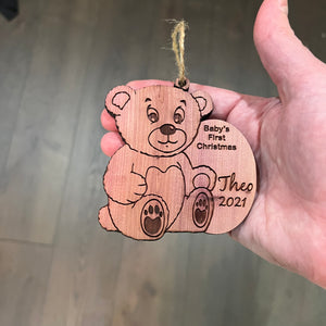 Customized PERSONALIZED Babies First Christmas Teddy Bear - Cedar Ornament