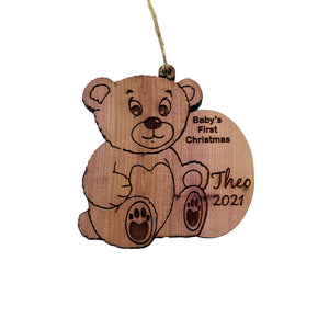 Customized PERSONALIZED Babies First Christmas Teddy Bear - Cedar Ornament