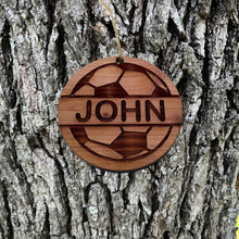 Load image into Gallery viewer, Customized PERSONALIZED Soccer Ball with your name - Cedar Ornament