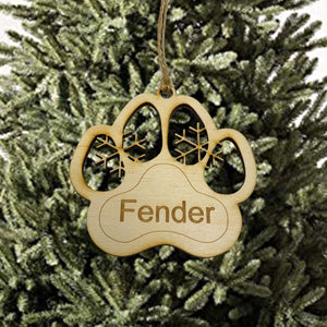 Custom PERSONALIZED Dog Paw Baltic Birch Ornament