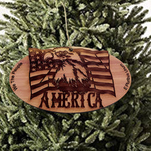 Load image into Gallery viewer, Eagle and American flag - Cedar Ornament