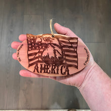 Load image into Gallery viewer, Eagle and American flag - Cedar Ornament