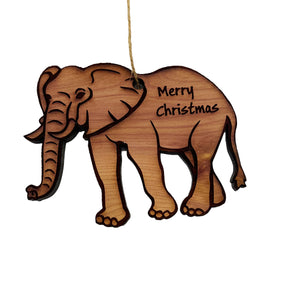 Elephant Merry Christmas - Cedar Ornament