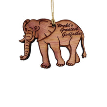 Load image into Gallery viewer, Elephant Worlds Greatest Godfather - Cedar Ornament