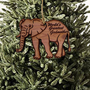 Elephant Worlds Greatest Godmother - Cedar Ornament