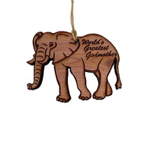 Load image into Gallery viewer, Elephant Worlds Greatest Godmother - Cedar Ornament