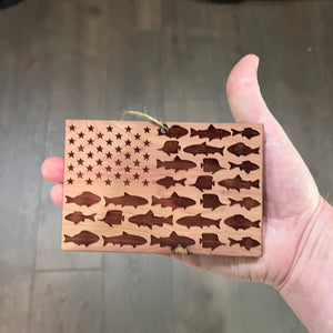 Fish Flag - Cedar Ornament