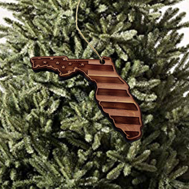 Florida and USA Flag - Cedar Ornament