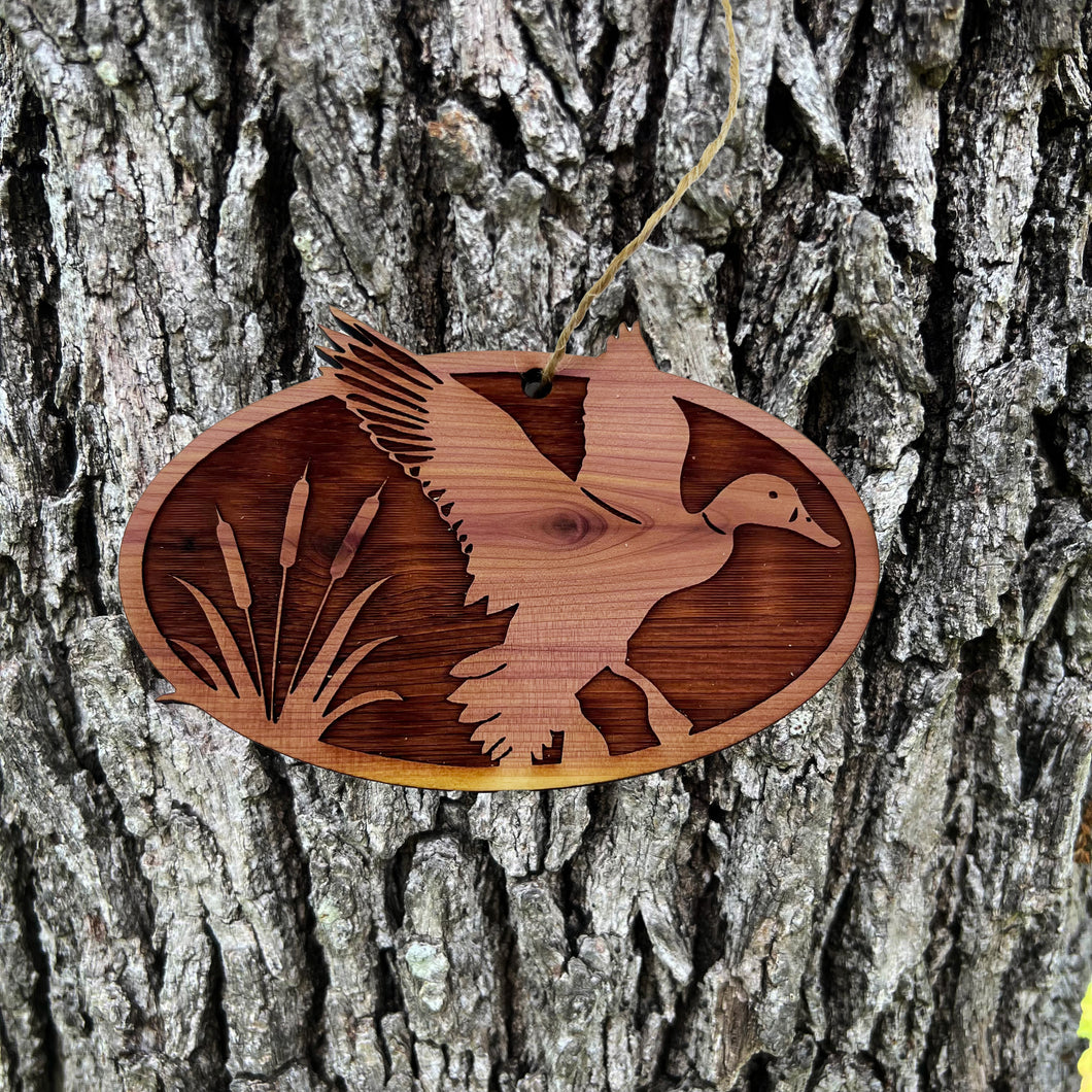 Flying Duck - Cedar Ornament