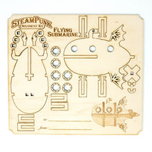 Load image into Gallery viewer, Steampunk Ornament Kit - Flying Submarine - Raw Wood (Assembly Required)