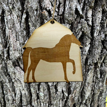 Load image into Gallery viewer, Ornament - Horse and Barn - Raw wood ornament