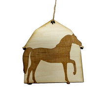 Load image into Gallery viewer, Ornament - Horse and Barn - Raw wood ornament