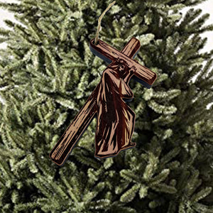 Jesus carrying cross - Cedar Ornament