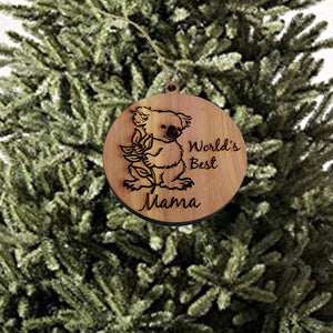 Koala Worlds Best Mama - Cedar Ornament