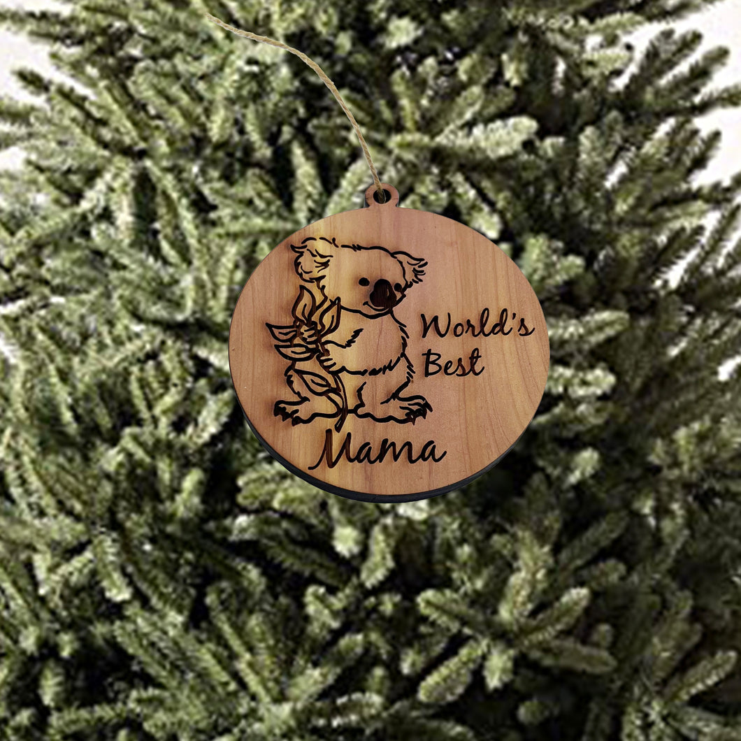 Koala Worlds Best Mama - Cedar Ornament