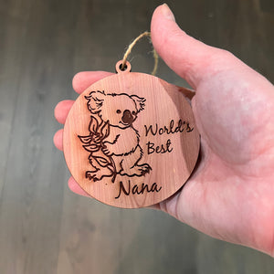 Koala Worlds Best Nana - Cedar Ornament