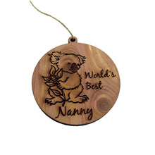 Load image into Gallery viewer, Koala Worlds Best Nanny - Cedar Ornament