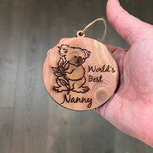 Load image into Gallery viewer, Koala Worlds Best Nanny - Cedar Ornament