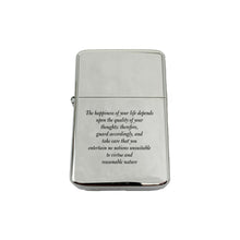 Load image into Gallery viewer, Lighter The Happiness of your life Marcus Aurelius CHROME