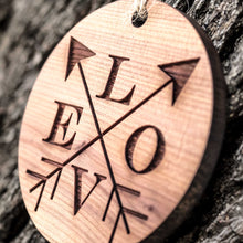 Load image into Gallery viewer, Love Crossed Arrows - Raw Cedar Ornament 3x3in