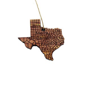 Merry Christmas From Texas - Cedar Ornament