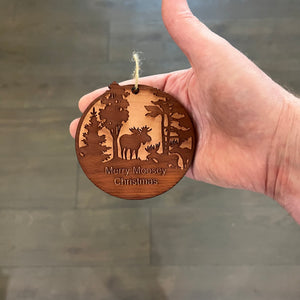 Merry Moosey Christmas - Cedar Ornament