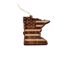 Load image into Gallery viewer, Minnesota and USA Flag - Cedar Ornament