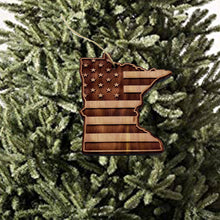 Load image into Gallery viewer, Minnesota and USA Flag - Cedar Ornament