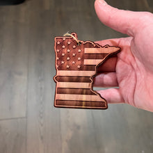 Load image into Gallery viewer, Minnesota and USA Flag - Cedar Ornament