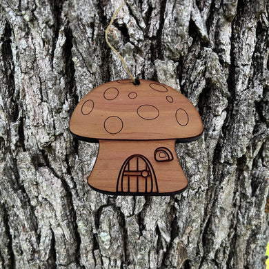 Mushroom House - Cedar Ornament