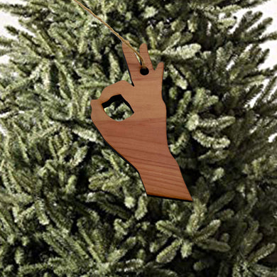 Ok Sign Language Hand - Cedar Ornament