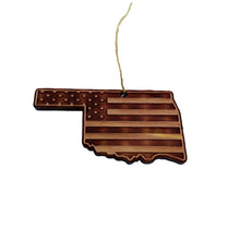 Load image into Gallery viewer, Oklahoma and USA Flag - Cedar Ornament