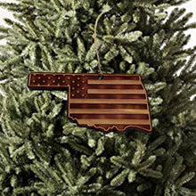 Load image into Gallery viewer, Oklahoma and USA Flag - Cedar Ornament