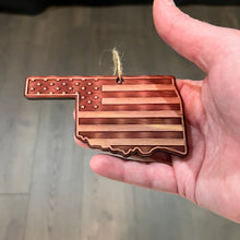 Load image into Gallery viewer, Oklahoma and USA Flag - Cedar Ornament