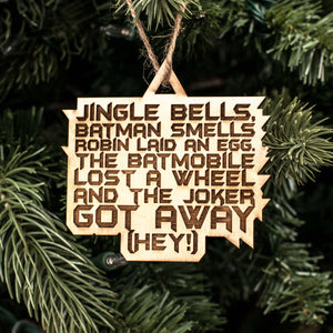 Ornament - Jingle Bells Bat man Smells - Raw Wood 3x3in