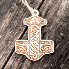Load image into Gallery viewer, Ornament - Mjolnir - Raw Wood 3x4in