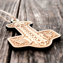 Load image into Gallery viewer, Ornament - Mjolnir - Raw Wood 3x4in