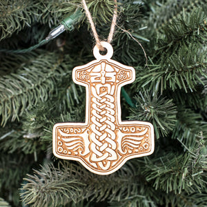 Ornament - Mjolnir - Raw Wood 3x4in