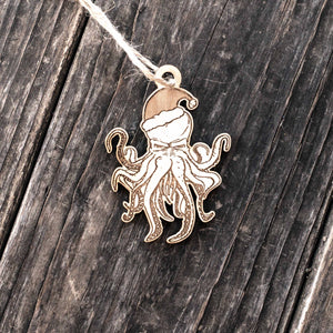 Ornament - Santa Cthulhu - Raw Wood 3x2in
