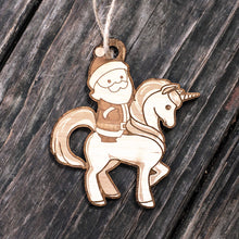 Load image into Gallery viewer, Ornament - Santa&#39;s Unicorn - Raw Wood 3x4in