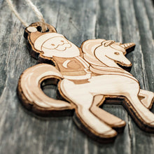 Load image into Gallery viewer, Ornament - Santa&#39;s Unicorn - Raw Wood 3x4in