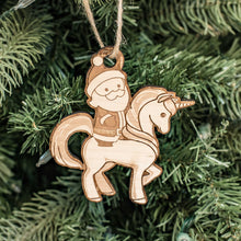 Load image into Gallery viewer, Ornament - Santa&#39;s Unicorn - Raw Wood 3x4in