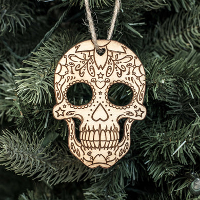Ornament - Sugar Skull - Raw Wood 3x4in