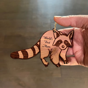 Raccoon Worlds Best Mom - Cedar Ornament