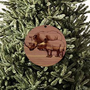 Rhino and Baby - Cedar Ornament