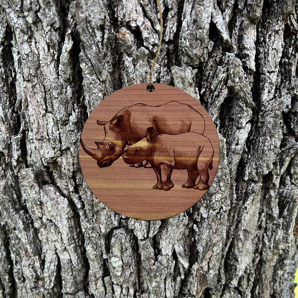 Rhino and Baby - Cedar Ornament